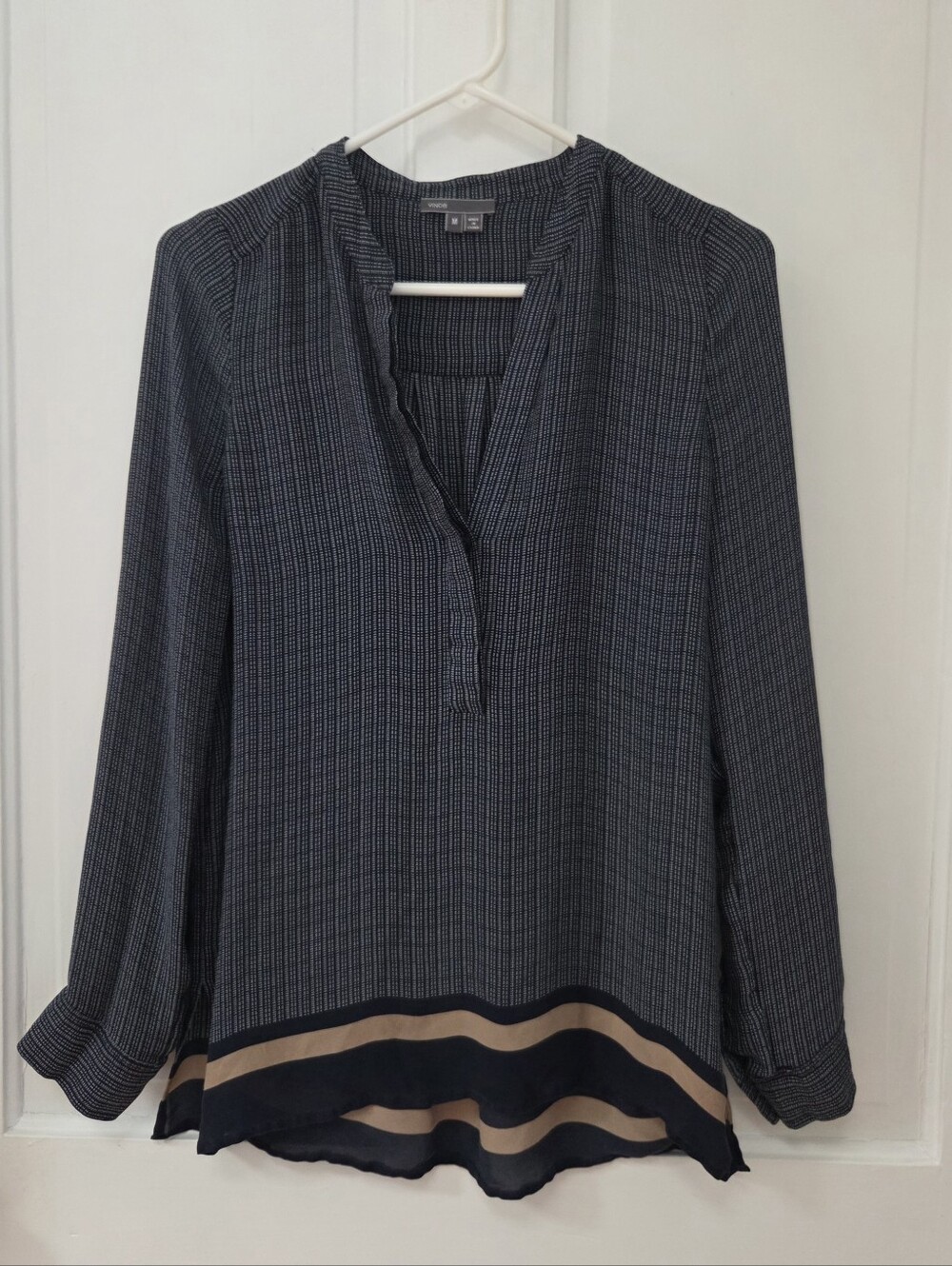 Vince Silk Mixed Media Print Long Sleeve Top M